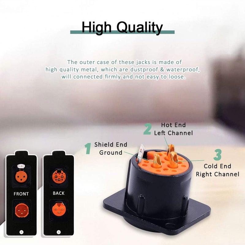 Keadic 8-Pack XLR Male and Female Jack 3 Pin - Chassis Panel Mount Jacks D Series Size, Black Metal Housing - Perfect for Series D Pattern Holes Audio Studio Connector - Image 3